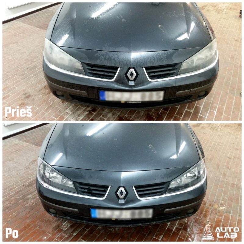 Renault automobilio žibintai prieš ir po poliravimo AutoLAB