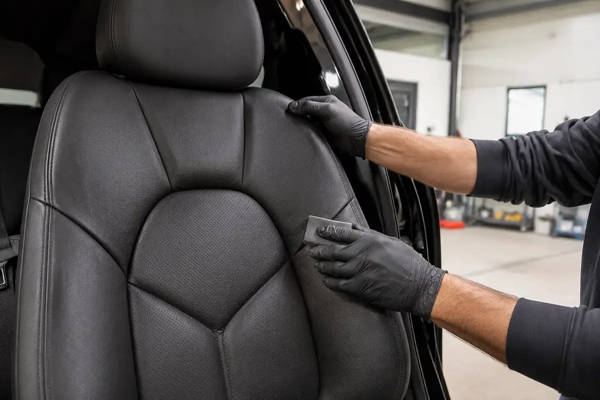 Apsauginės dangos dengimas ant švarios automobilio odos
